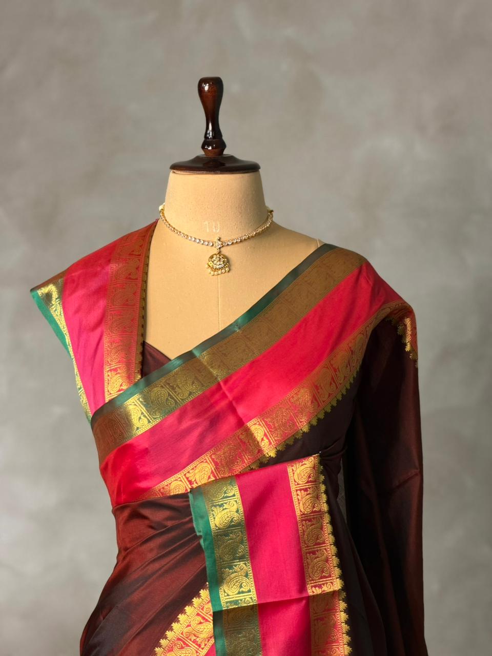 Deep maroon Banarasi silk saree - PIH82