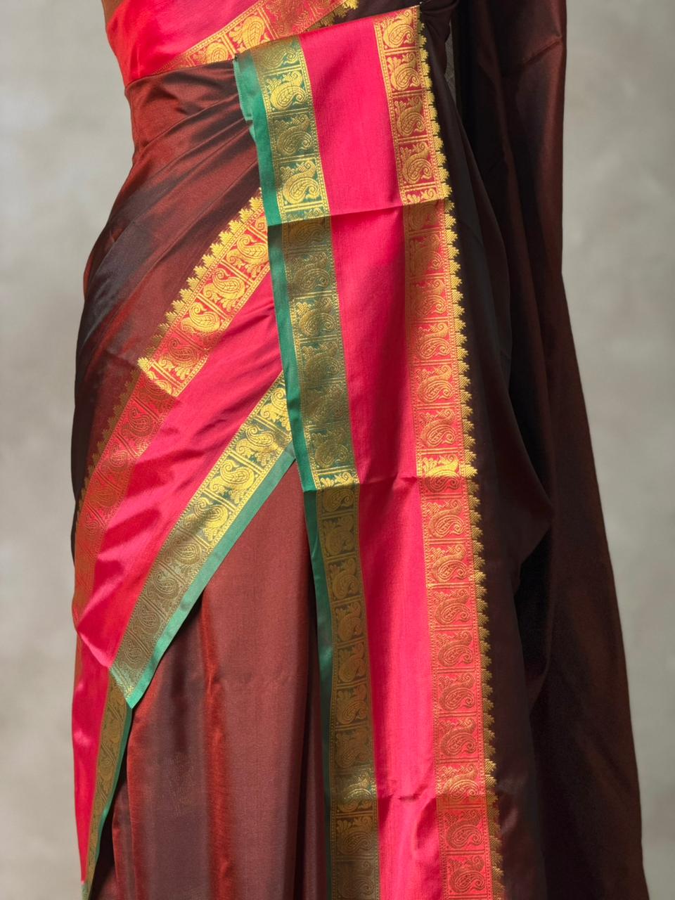 Deep maroon Banarasi silk saree - PIH82