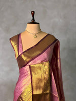 Pink and maroon tissue Banarasi silk saree - PIH85