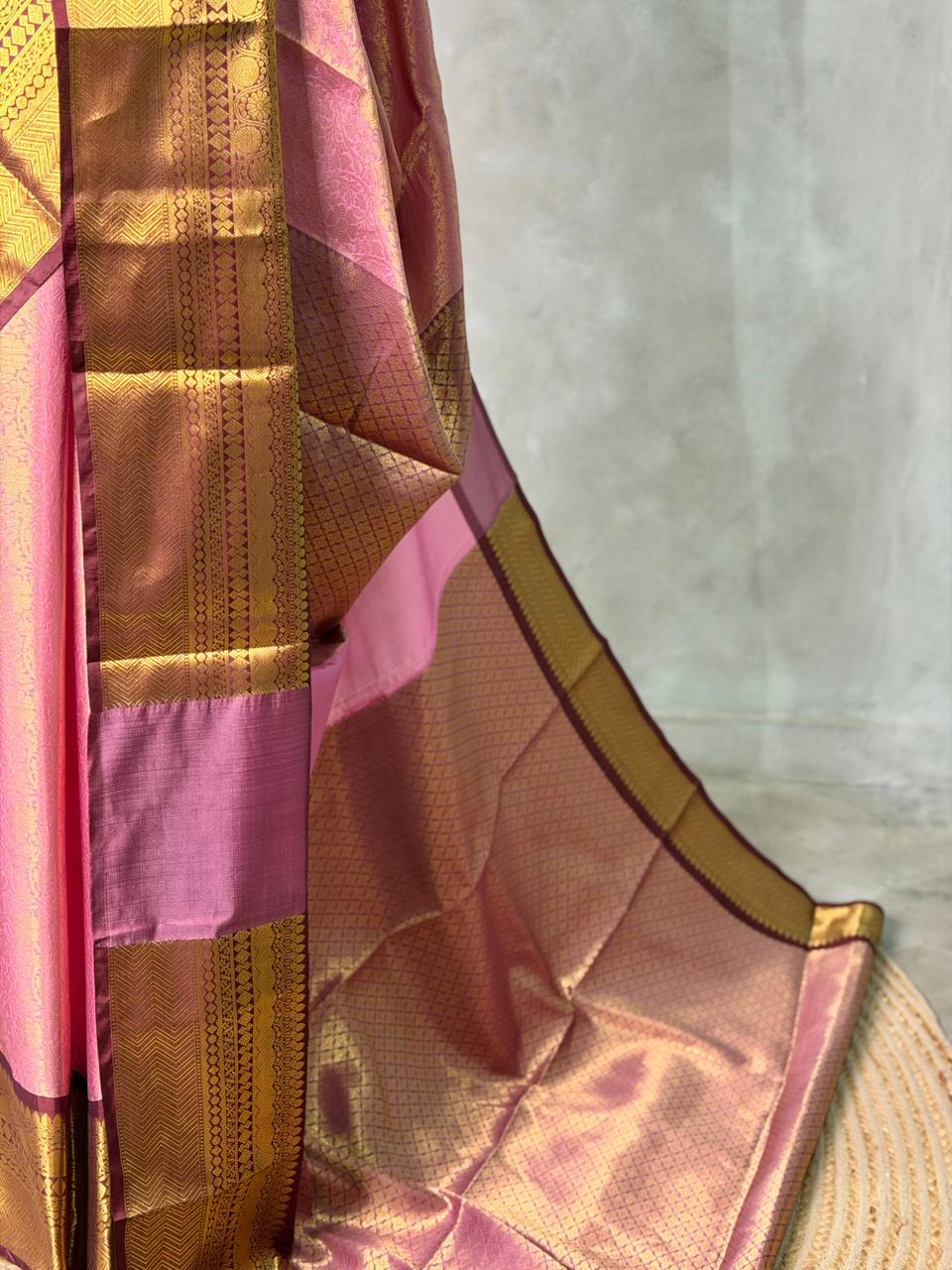 Pink and maroon tissue Banarasi silk saree - PIH85