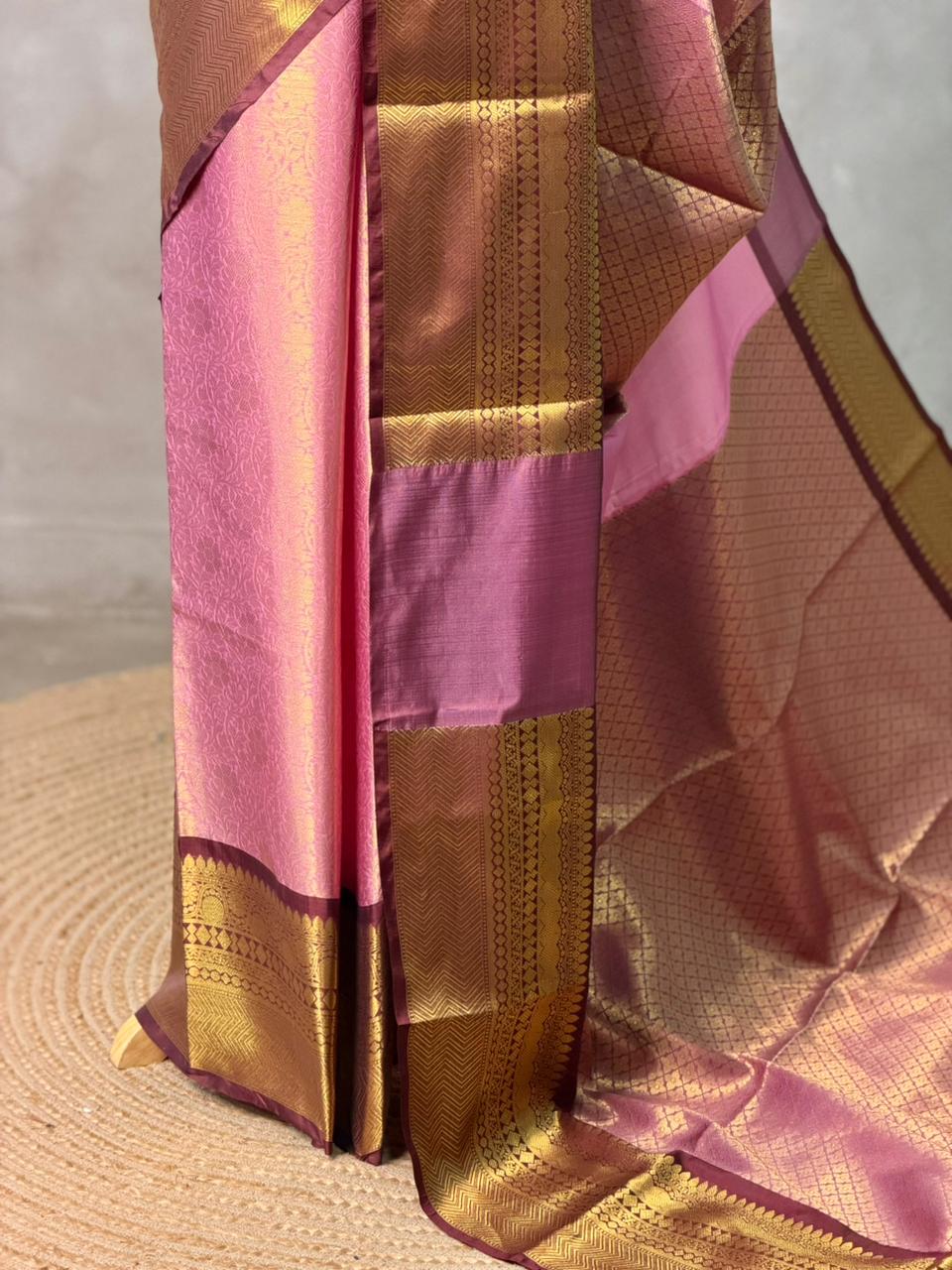 Pink and maroon tissue Banarasi silk saree - PIH85