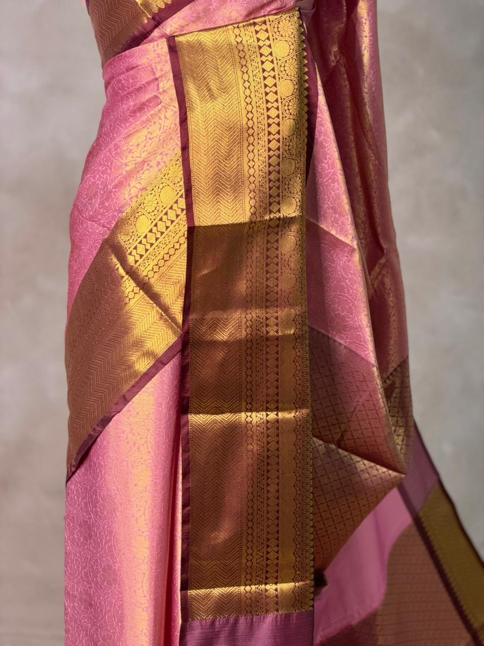 Pink and maroon tissue Banarasi silk saree - PIH85