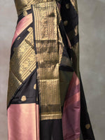 Black and Pink tissue Banarasi silk saree - PIH87