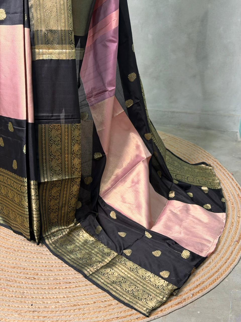 Black and Pink tissue Banarasi silk saree - PIH87
