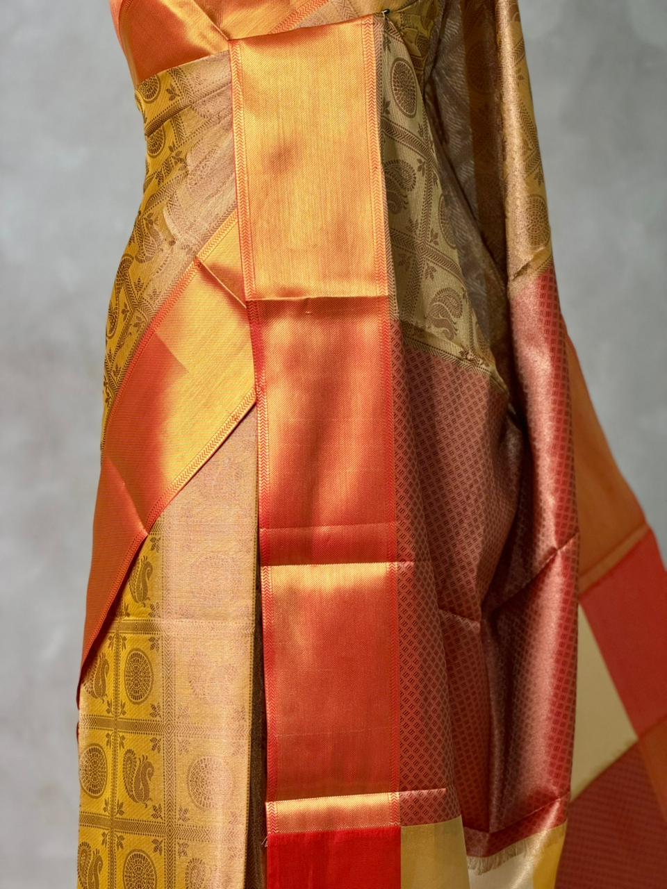 Gold and Red tissue Banarasi silk saree - PIH86