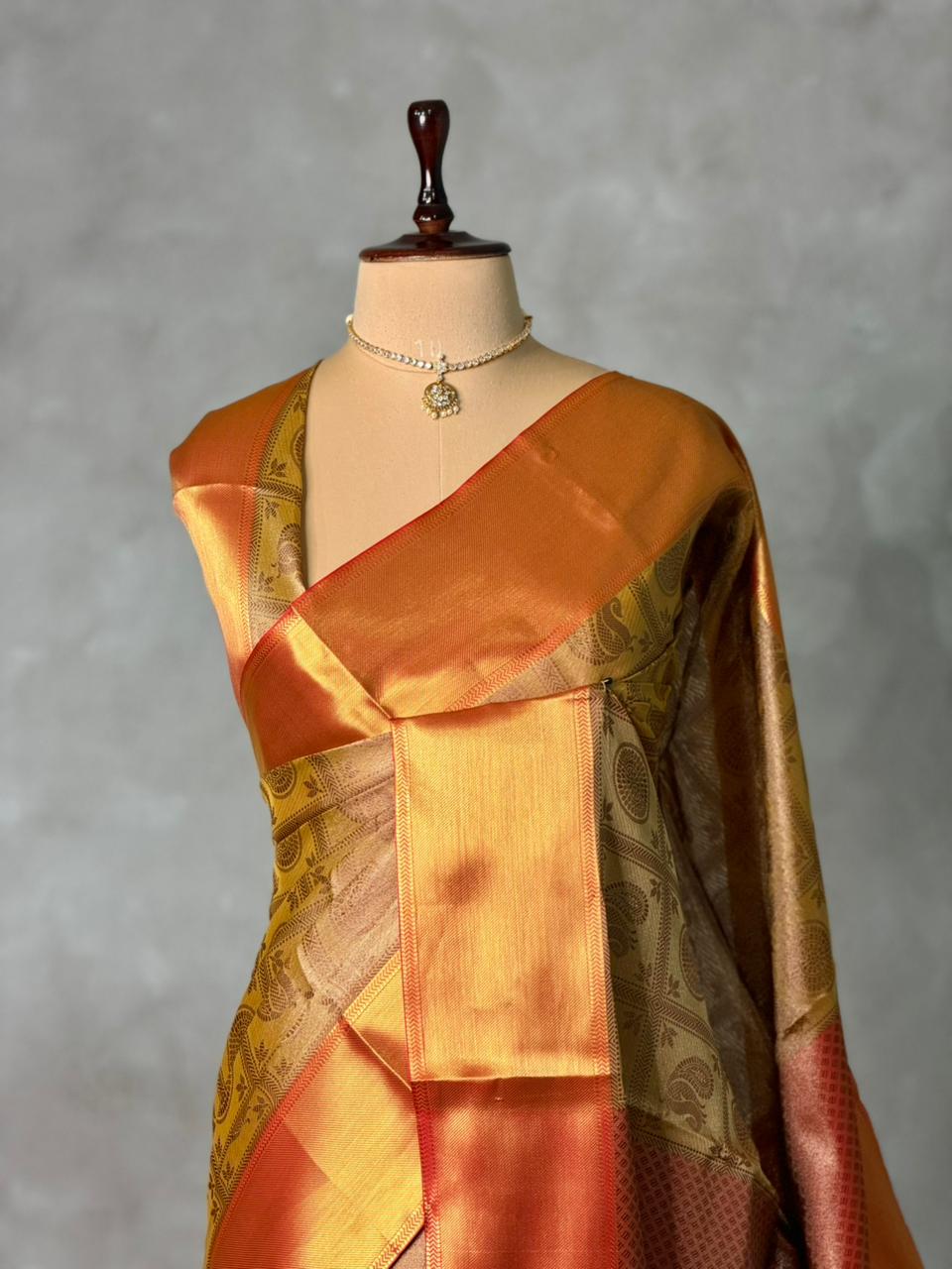 Gold and Red tissue Banarasi silk saree - PIH86
