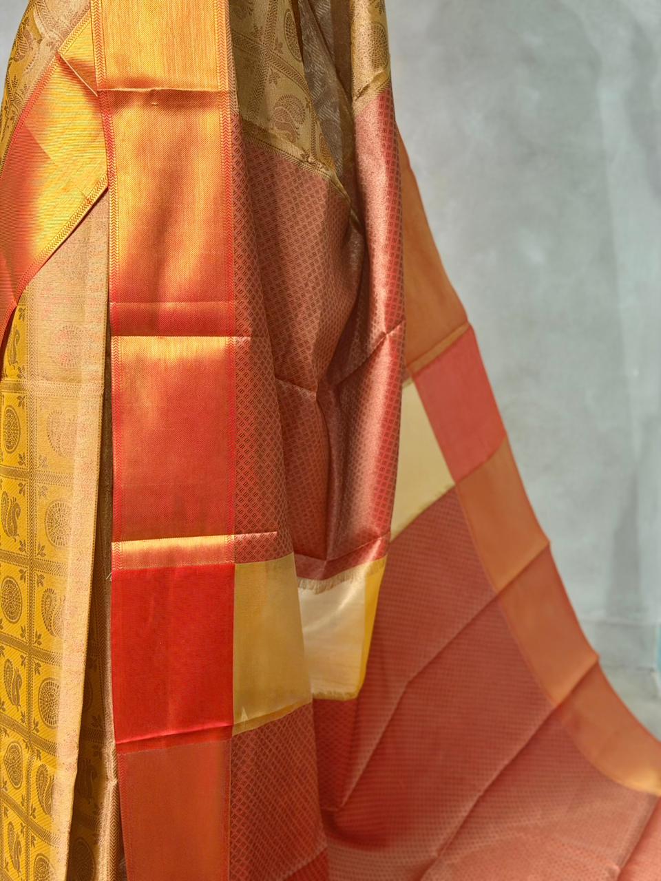Gold and Red tissue Banarasi silk saree - PIH86