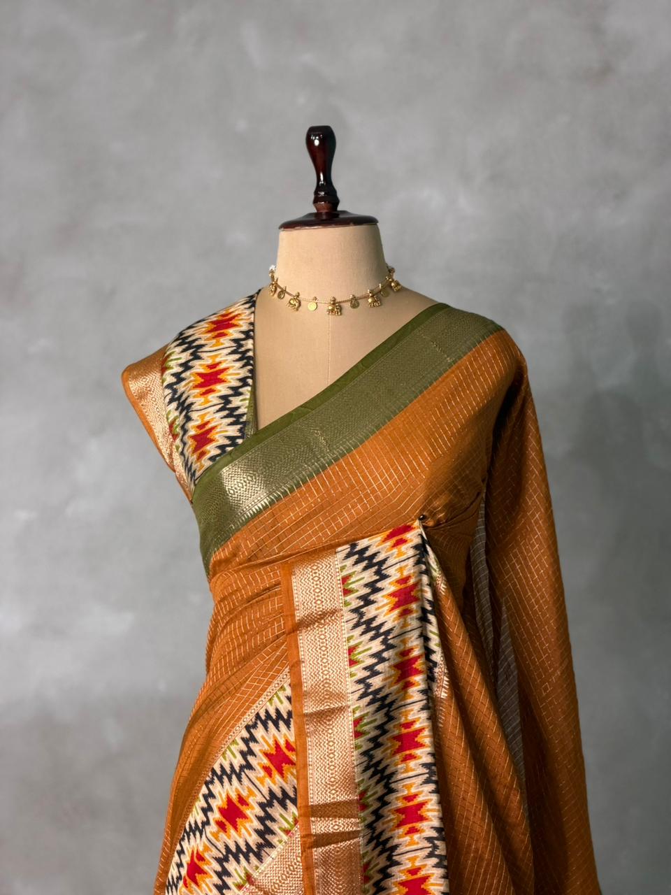 Mustard yellow Georgette chanderi silk saree -PBR18