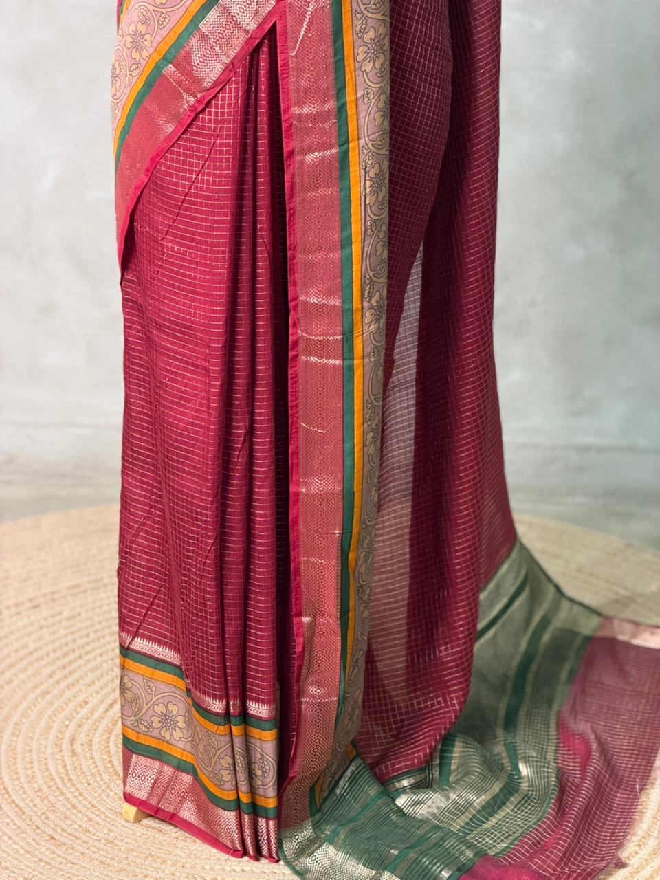 Maroon Georgette chanderi silk saree -PBR18A