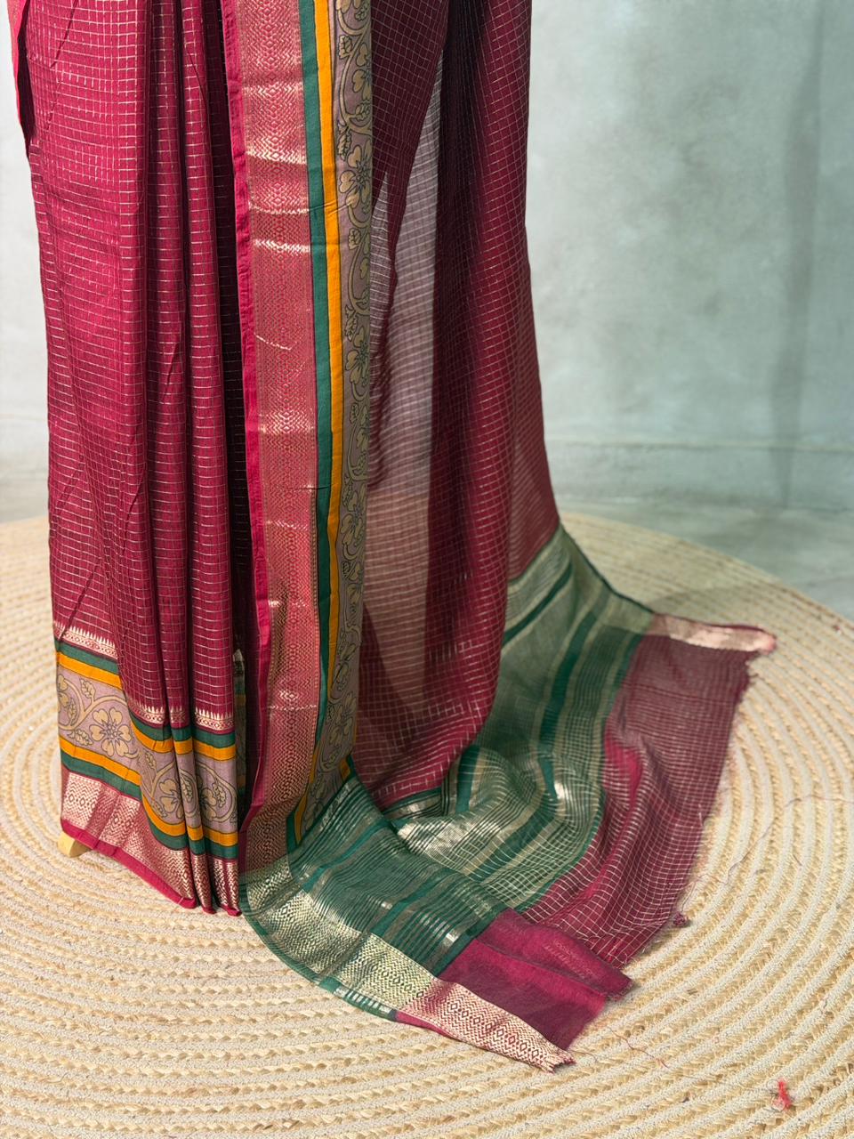 Maroon Georgette chanderi silk saree -PBR18A