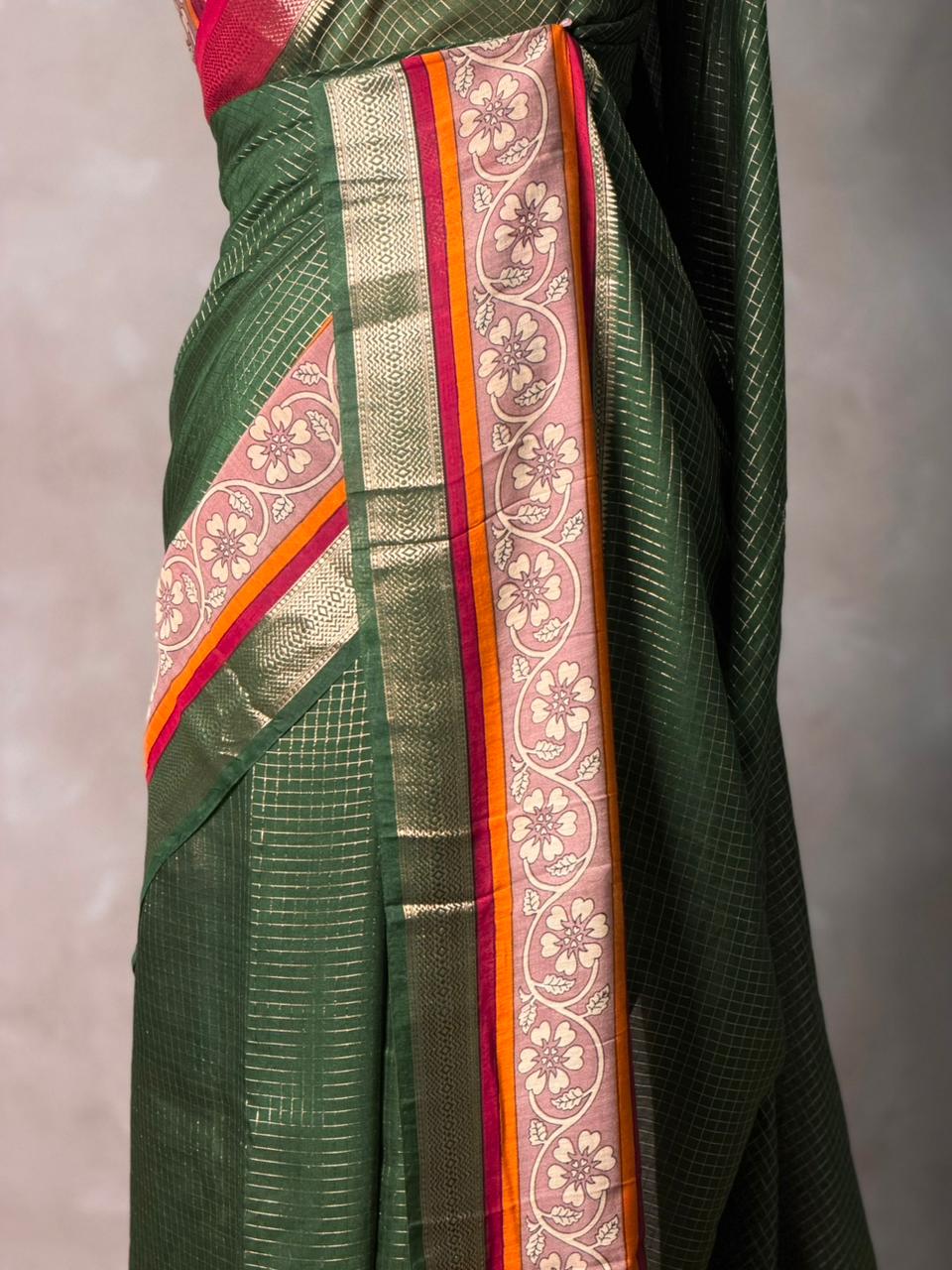 Green Georgette chanderi silk saree -PBR18B