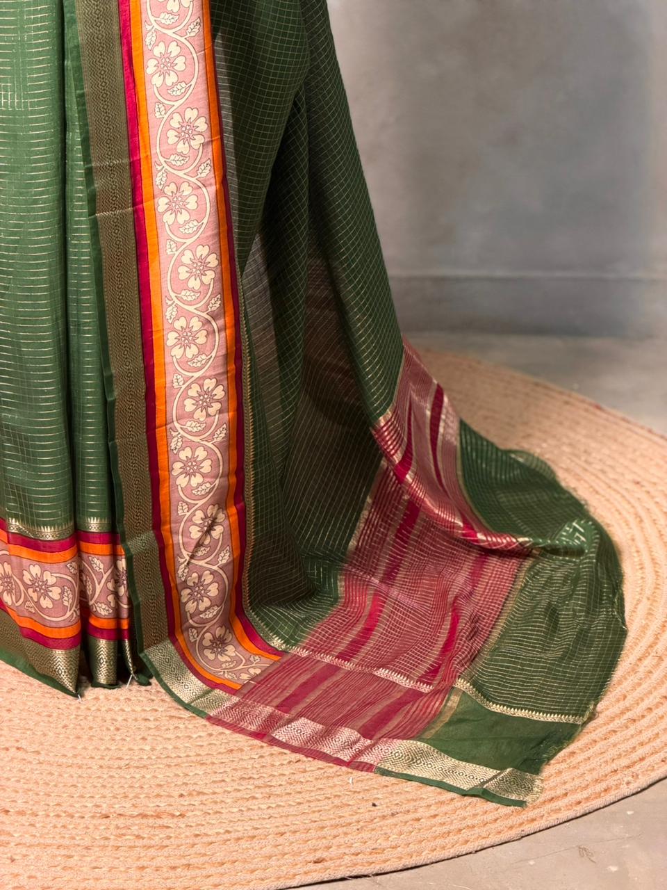 Green Georgette chanderi silk saree -PBR18B