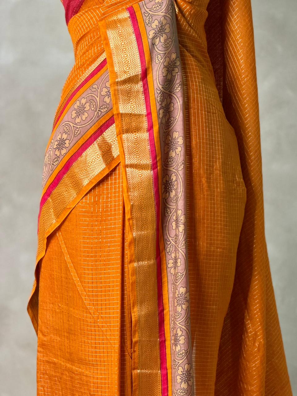 Mustard Yellow Georgette chanderi silk saree -PBR18D