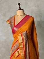 Mustard Yellow Georgette chanderi silk saree -PBR18D