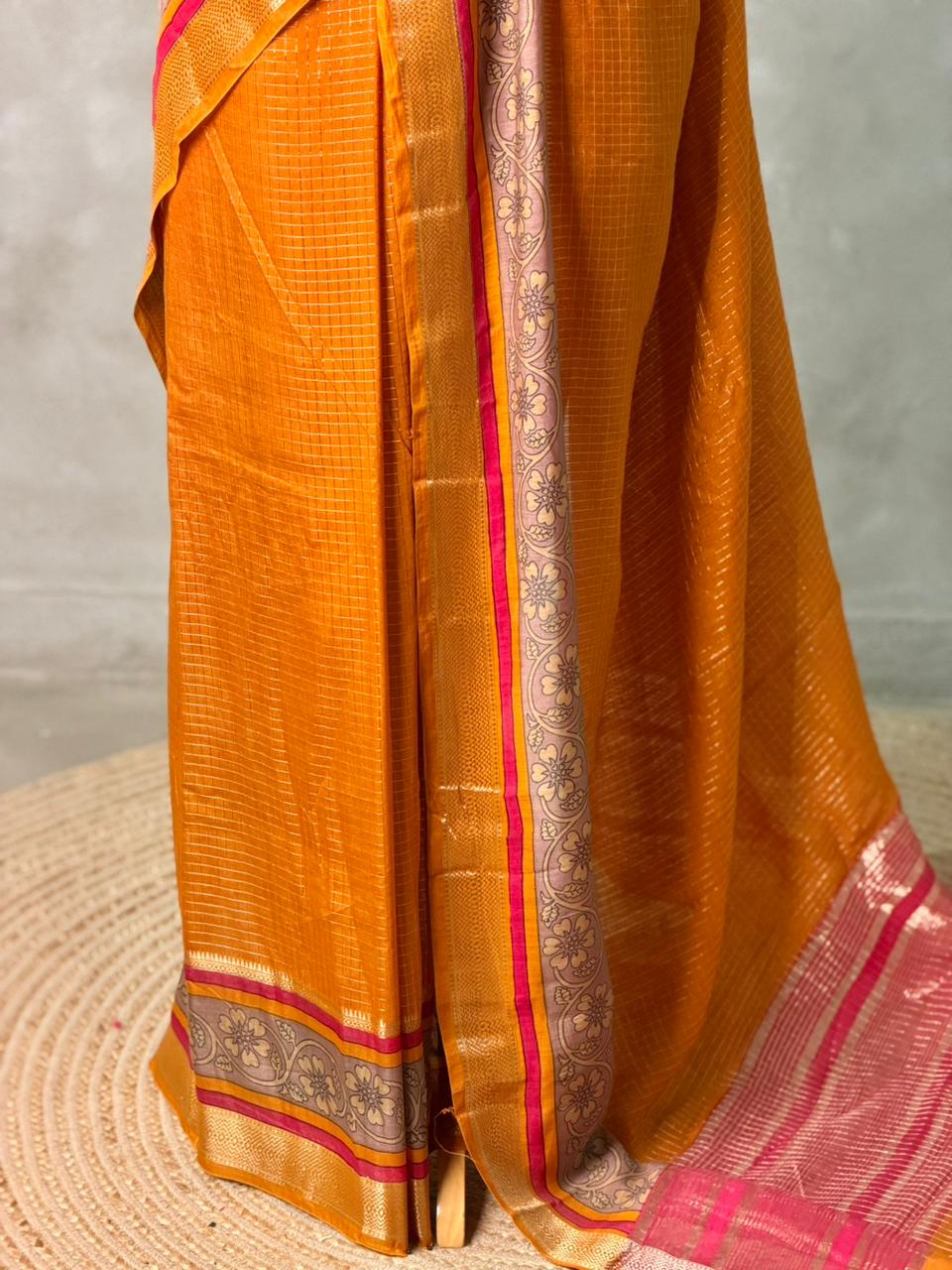 Mustard Yellow Georgette chanderi silk saree -PBR18D