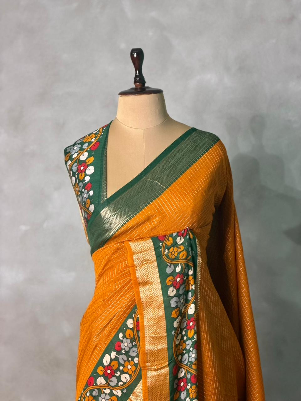 Mustard Yellow Georgette chanderi silk saree -PBR18F