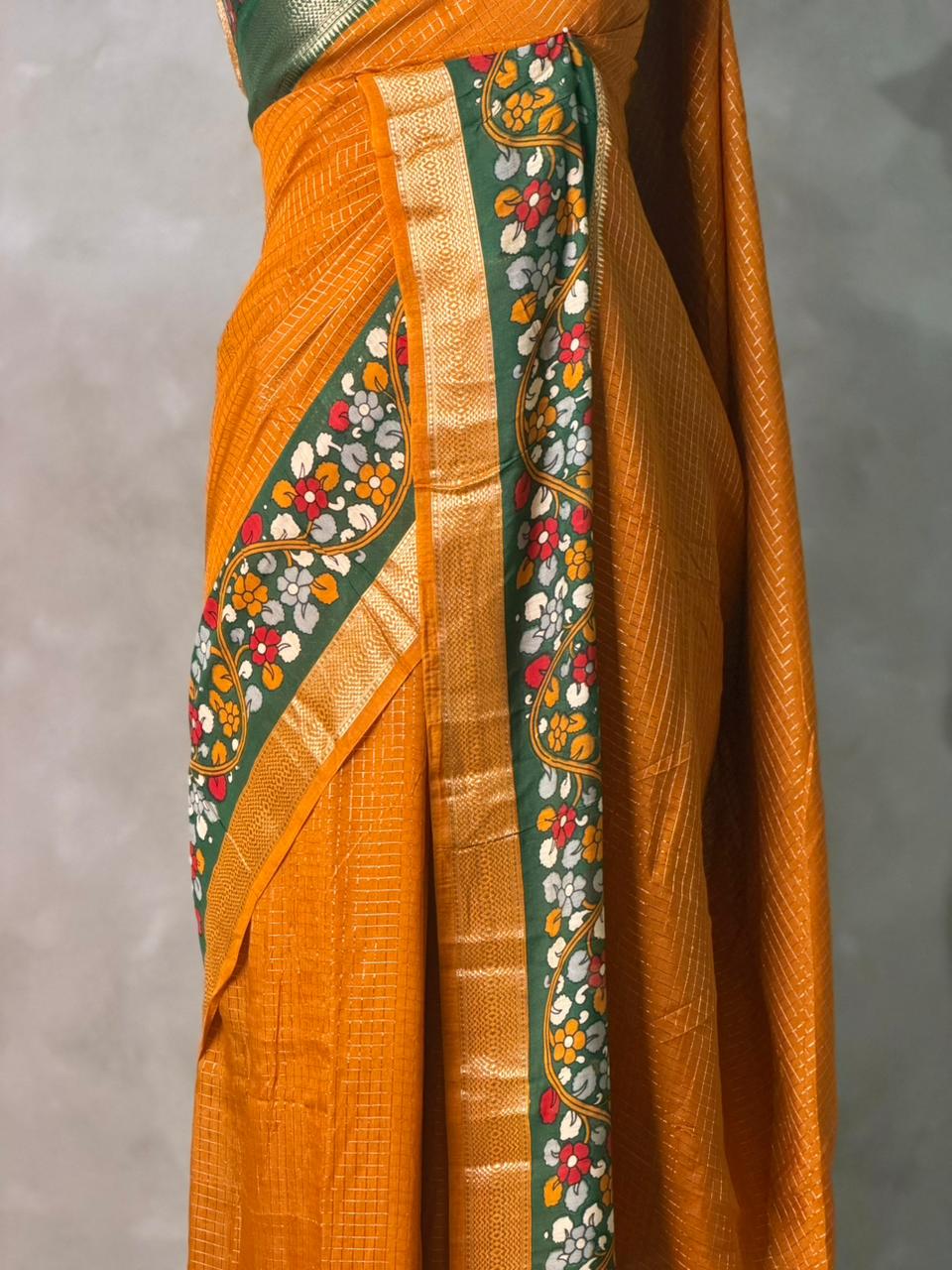Mustard Yellow Georgette chanderi silk saree -PBR18F