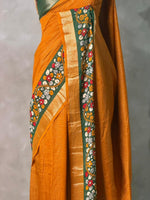 Mustard Yellow Georgette chanderi silk saree -PBR18F