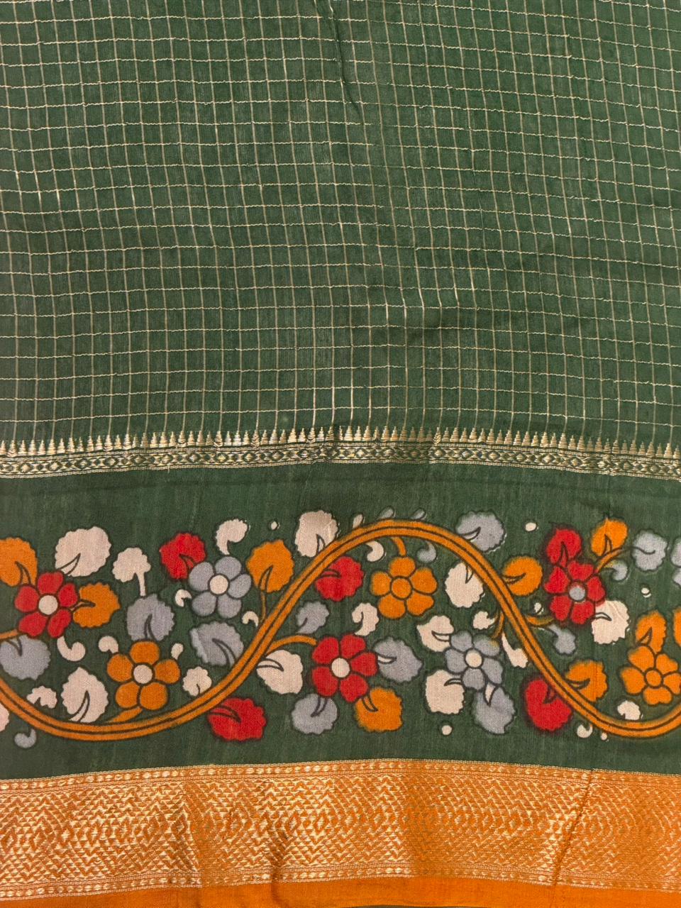 Mustard Yellow Georgette chanderi silk saree -PBR18F