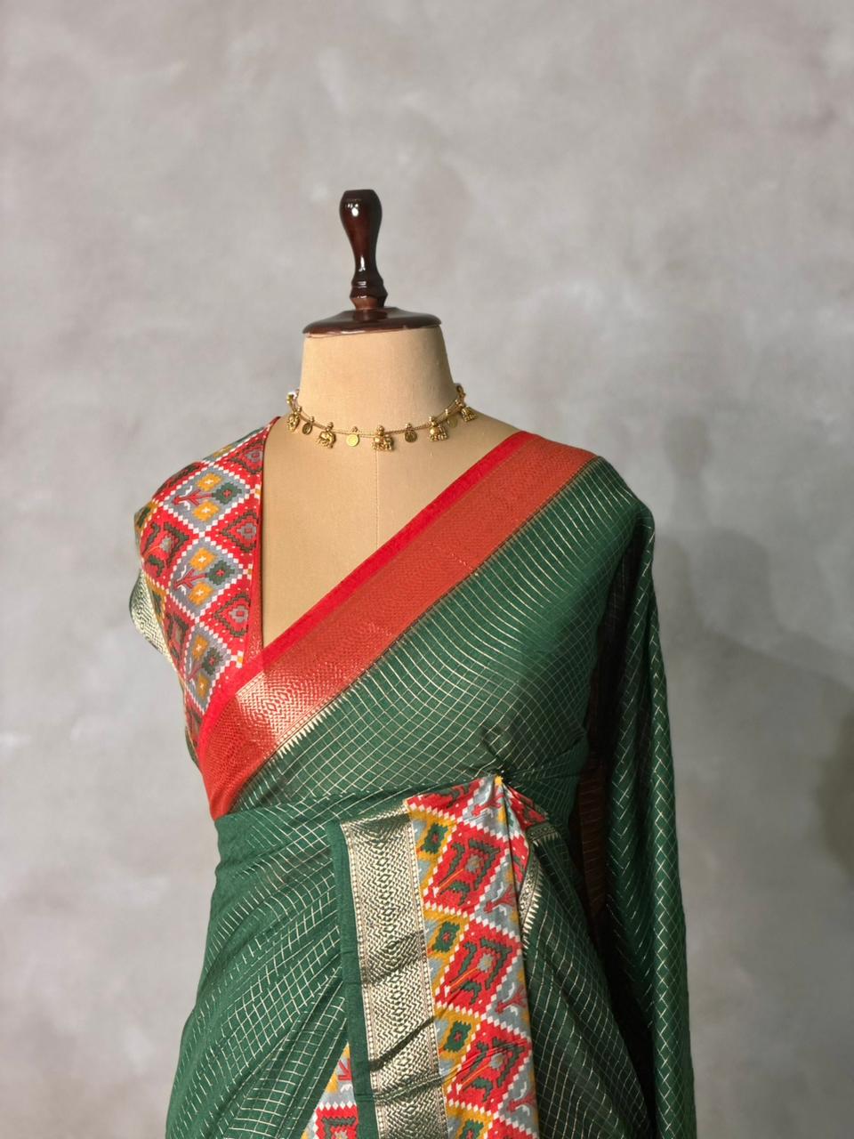 Green Georgette chanderi silk saree -PBR18G