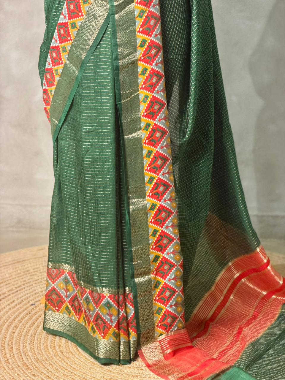 Green Georgette chanderi silk saree -PBR18G