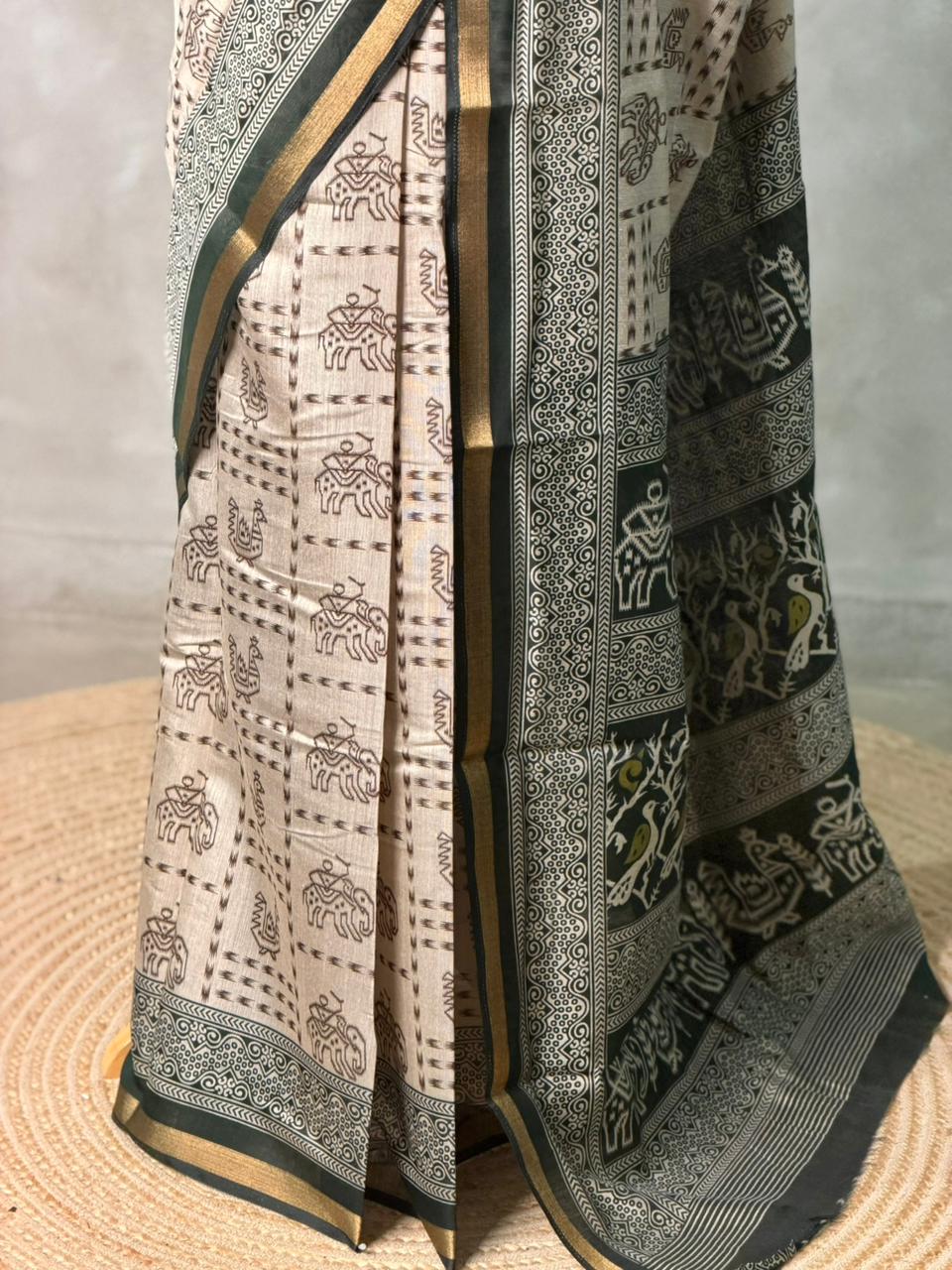 Chicku and Black silk cotton saree -PBR19
