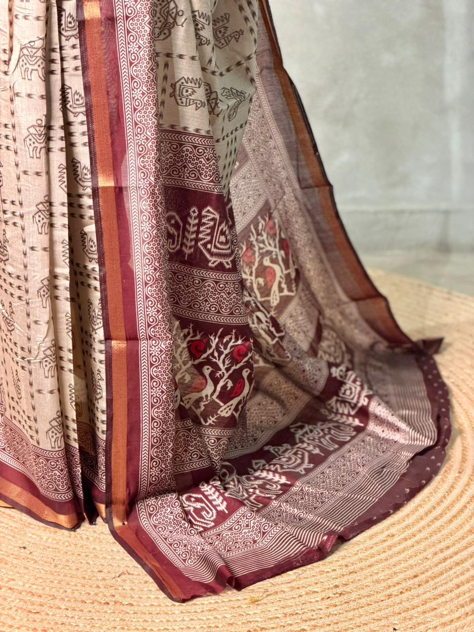 Tribal Printed silk cotton saree -PBR19C