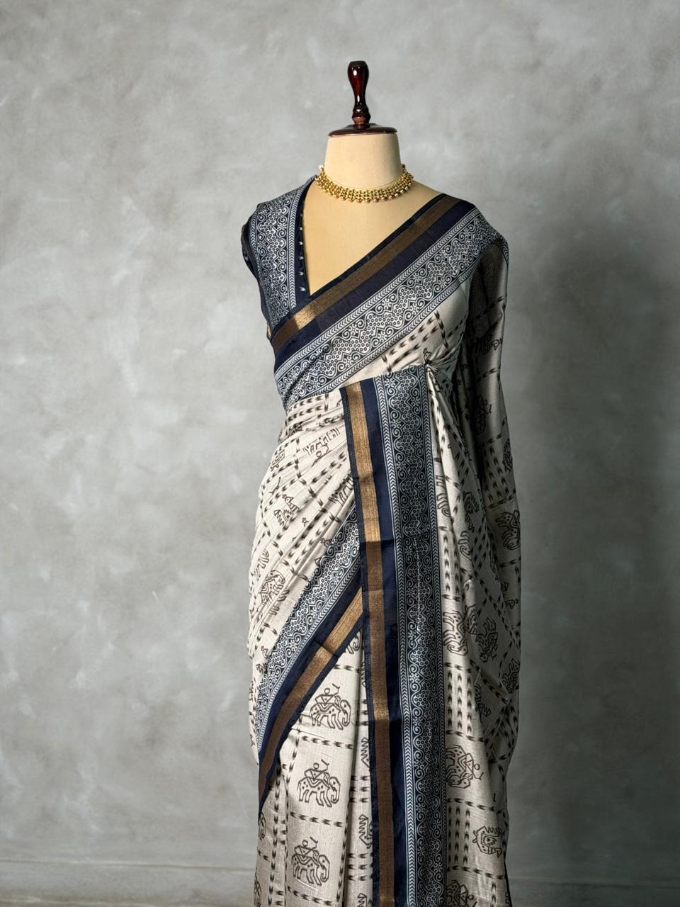 Tribal Printed silk cotton saree -PBR19A