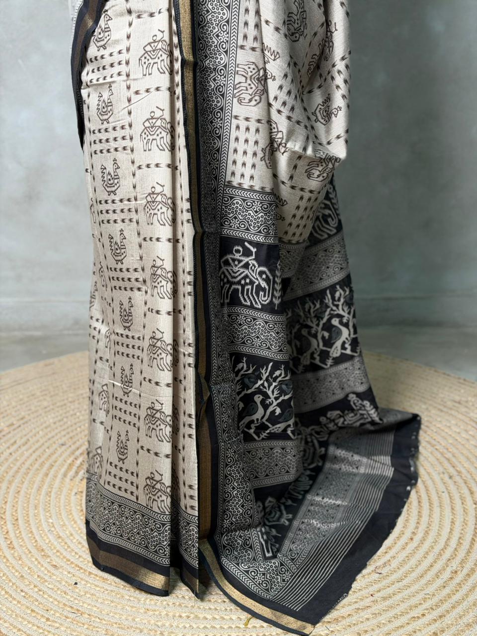 Tribal Printed silk cotton saree -PBR19B