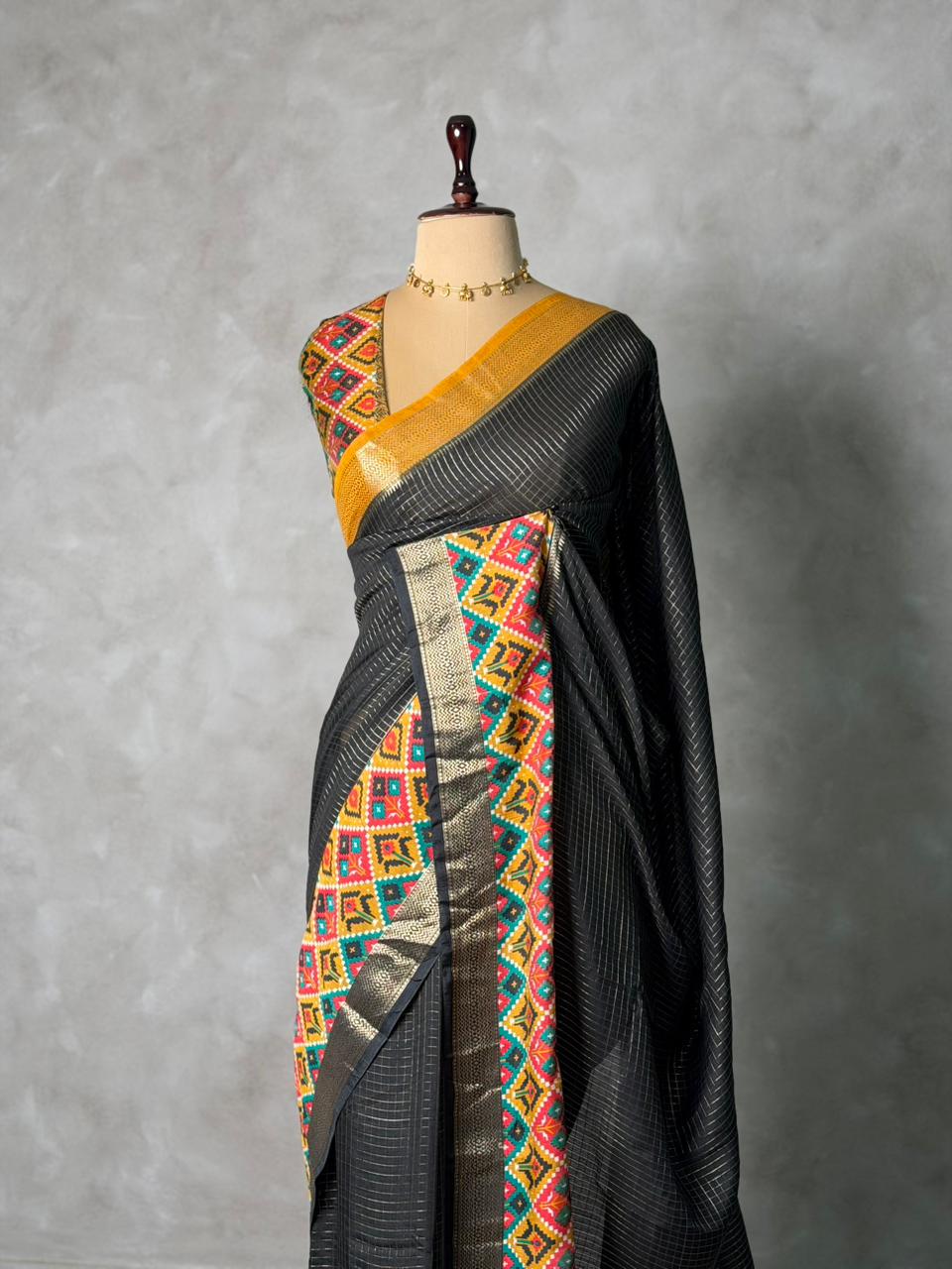 Black Georgette chanderi silk saree -PBR18H
