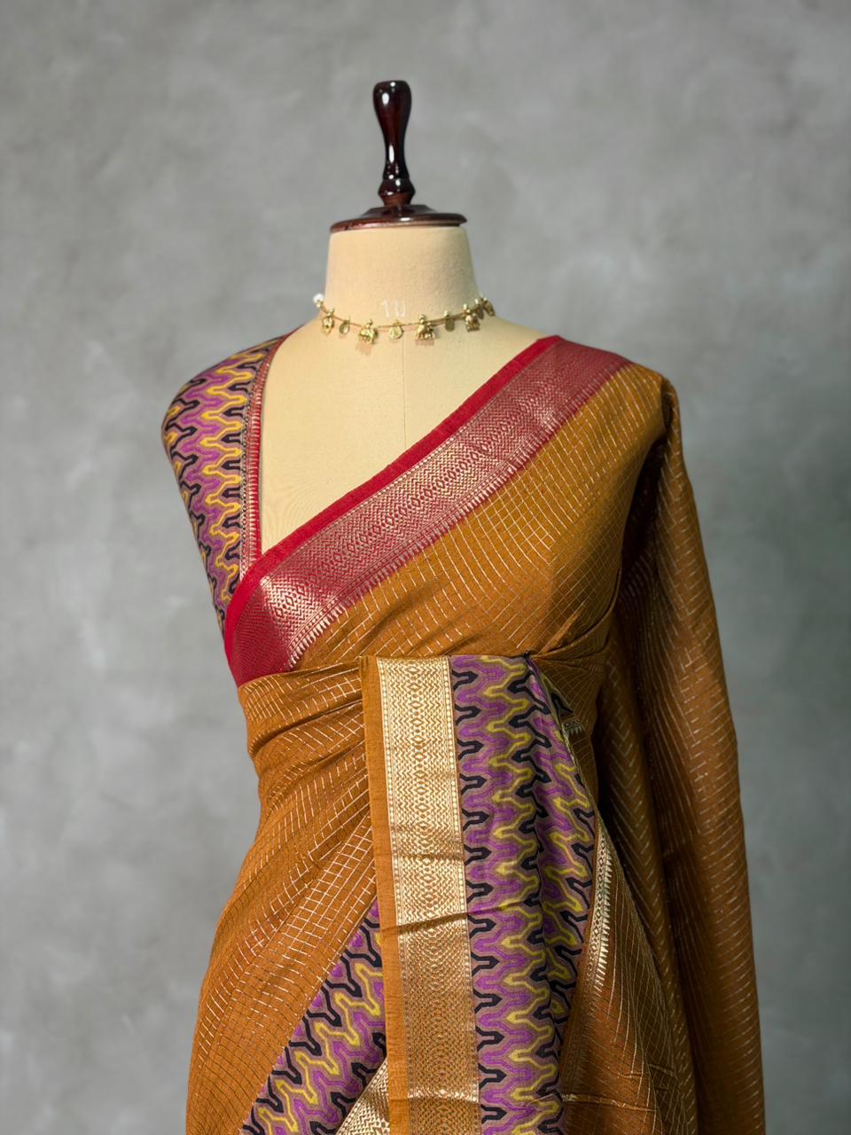Mustard Yellow Georgette chanderi silk saree -PBR18K