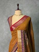 Mustard Yellow Georgette chanderi silk saree -PBR18K