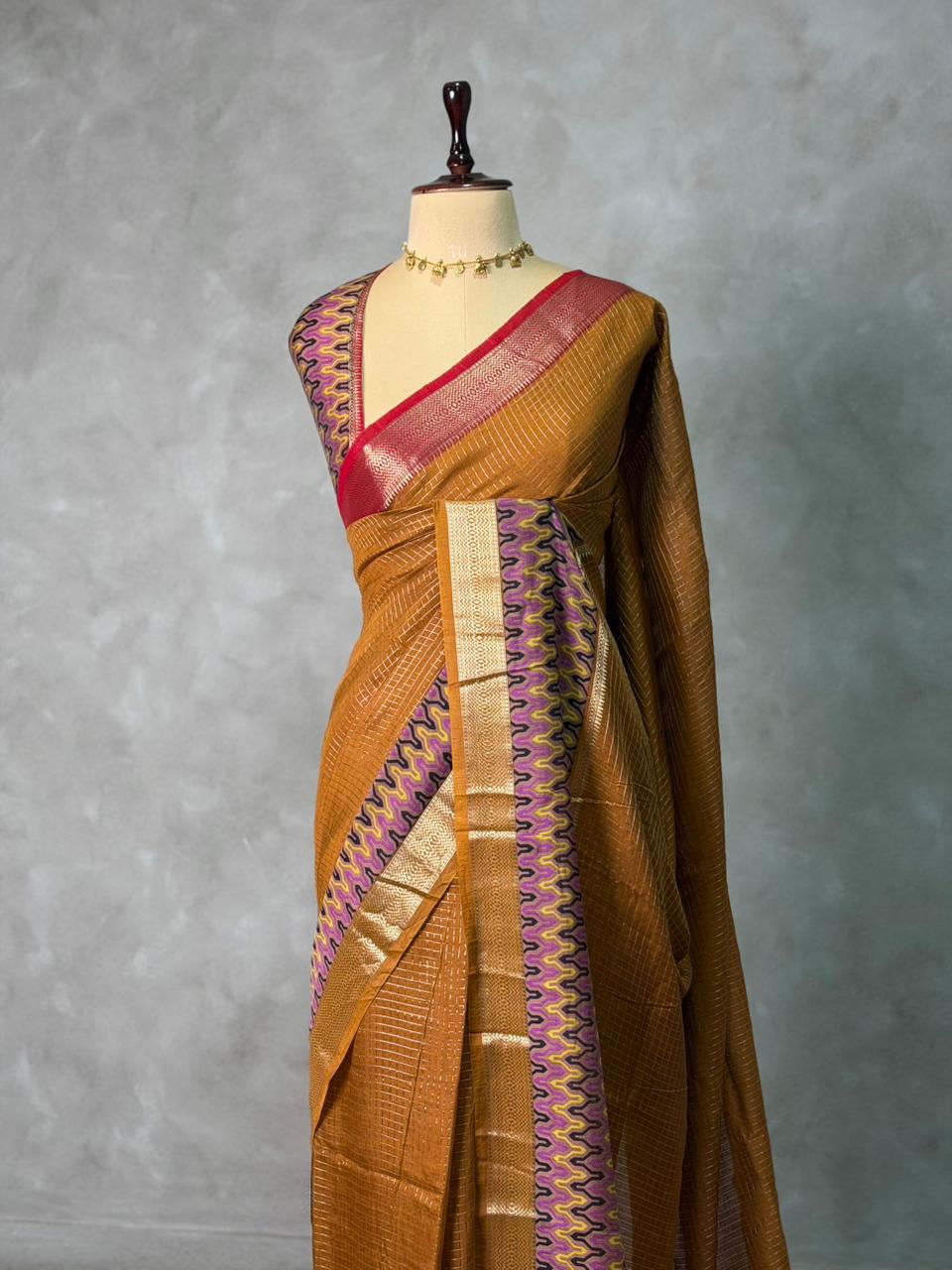Mustard Yellow Georgette chanderi silk saree -PBR18K