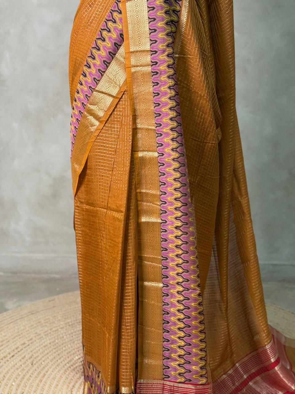 Mustard Yellow Georgette chanderi silk saree -PBR18K