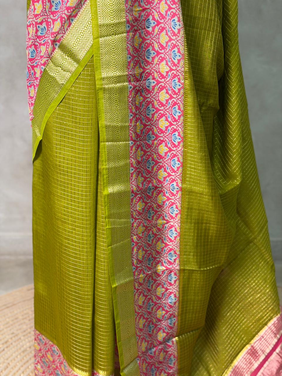 Olive Green Georgette chanderi silk saree -PBR18L