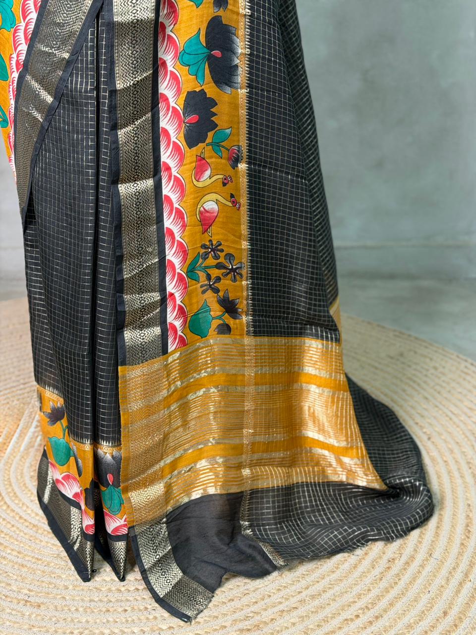 Black Georgette chanderi silk saree -PBR18N