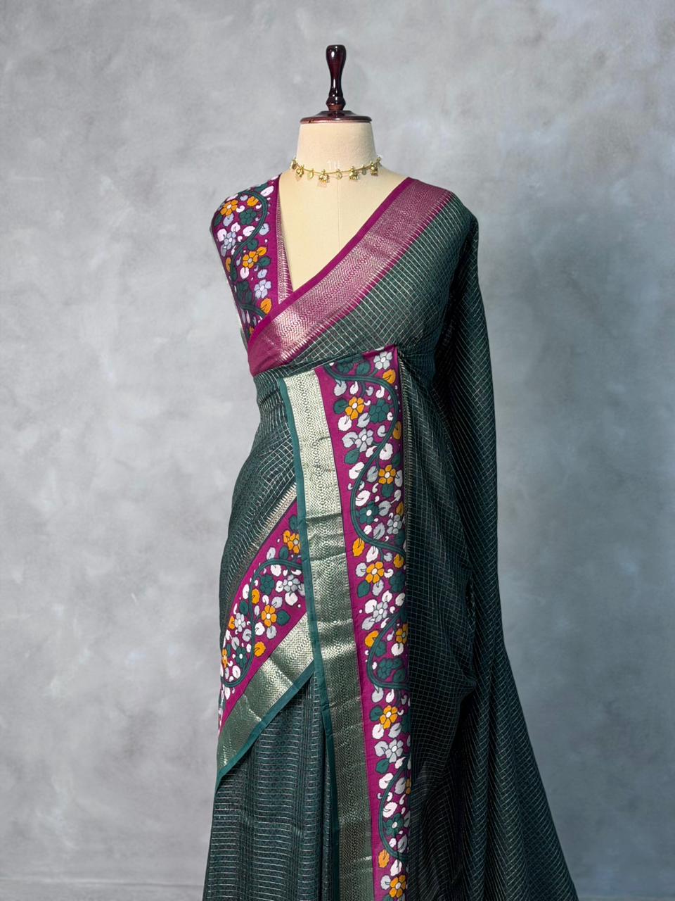 Bottle green chanderi silk saree -PBR18O