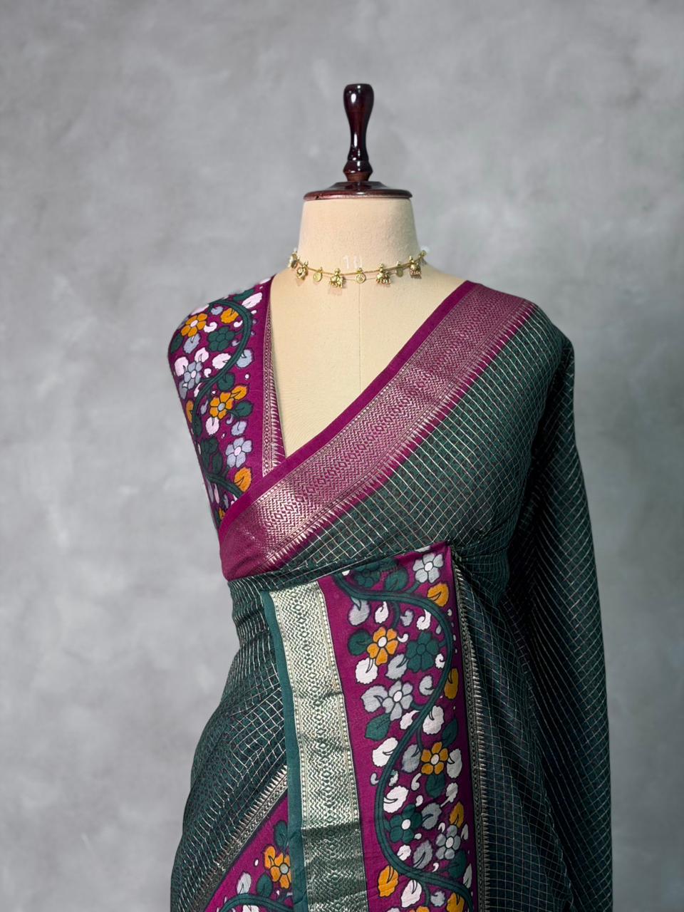 Bottle green chanderi silk saree -PBR18O