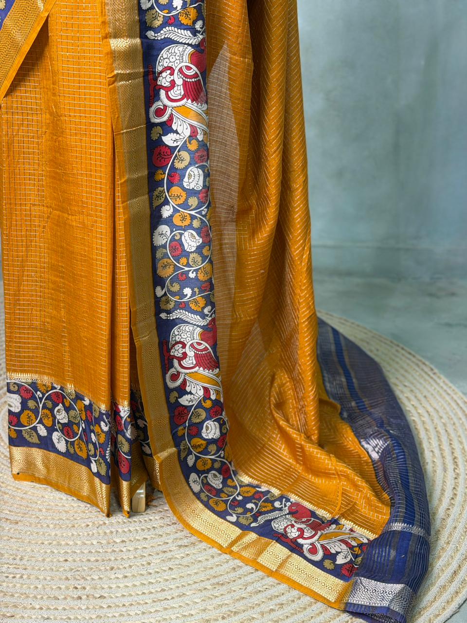 Mustard yellow chanderi silk saree -PBR18P