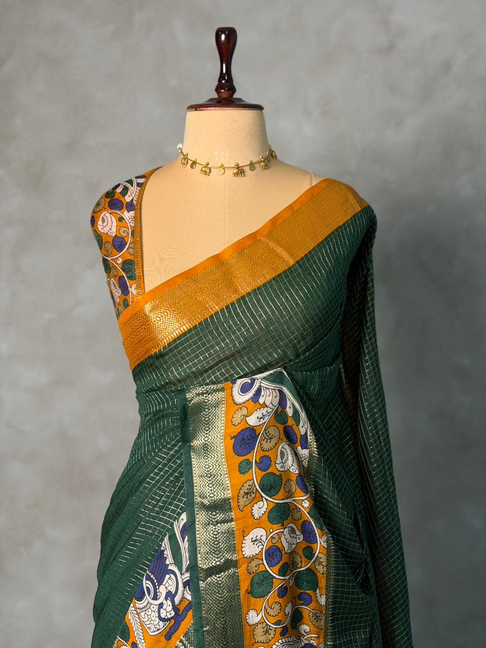 Bottle Green chanderi silk saree -PBR18Q