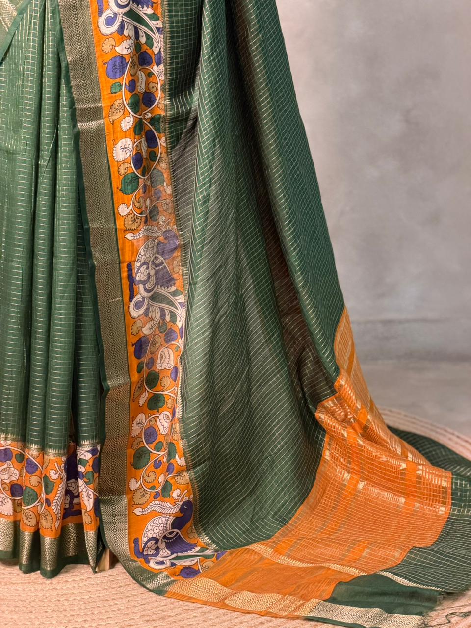 Bottle Green chanderi silk saree -PBR18Q