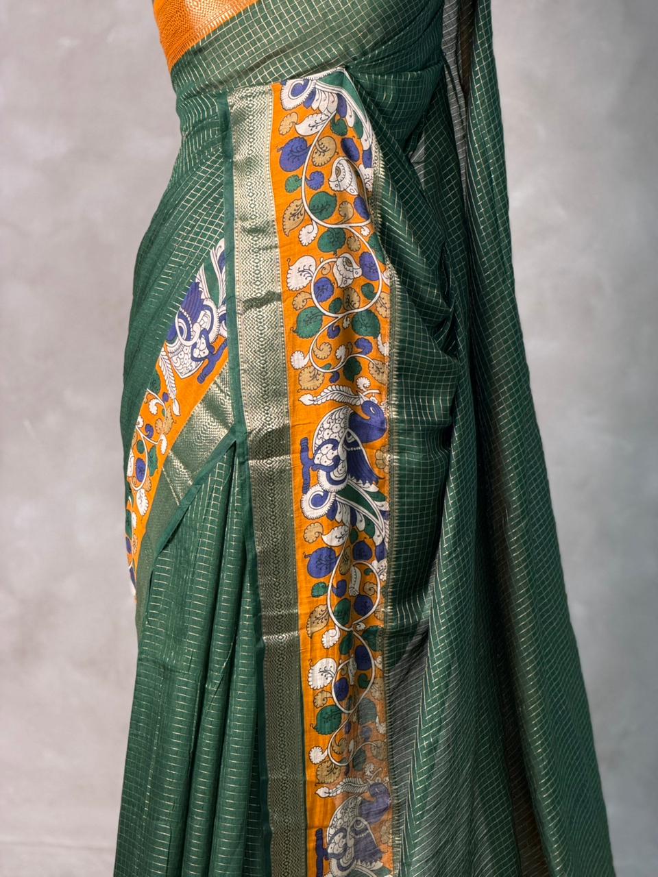 Bottle Green chanderi silk saree -PBR18Q