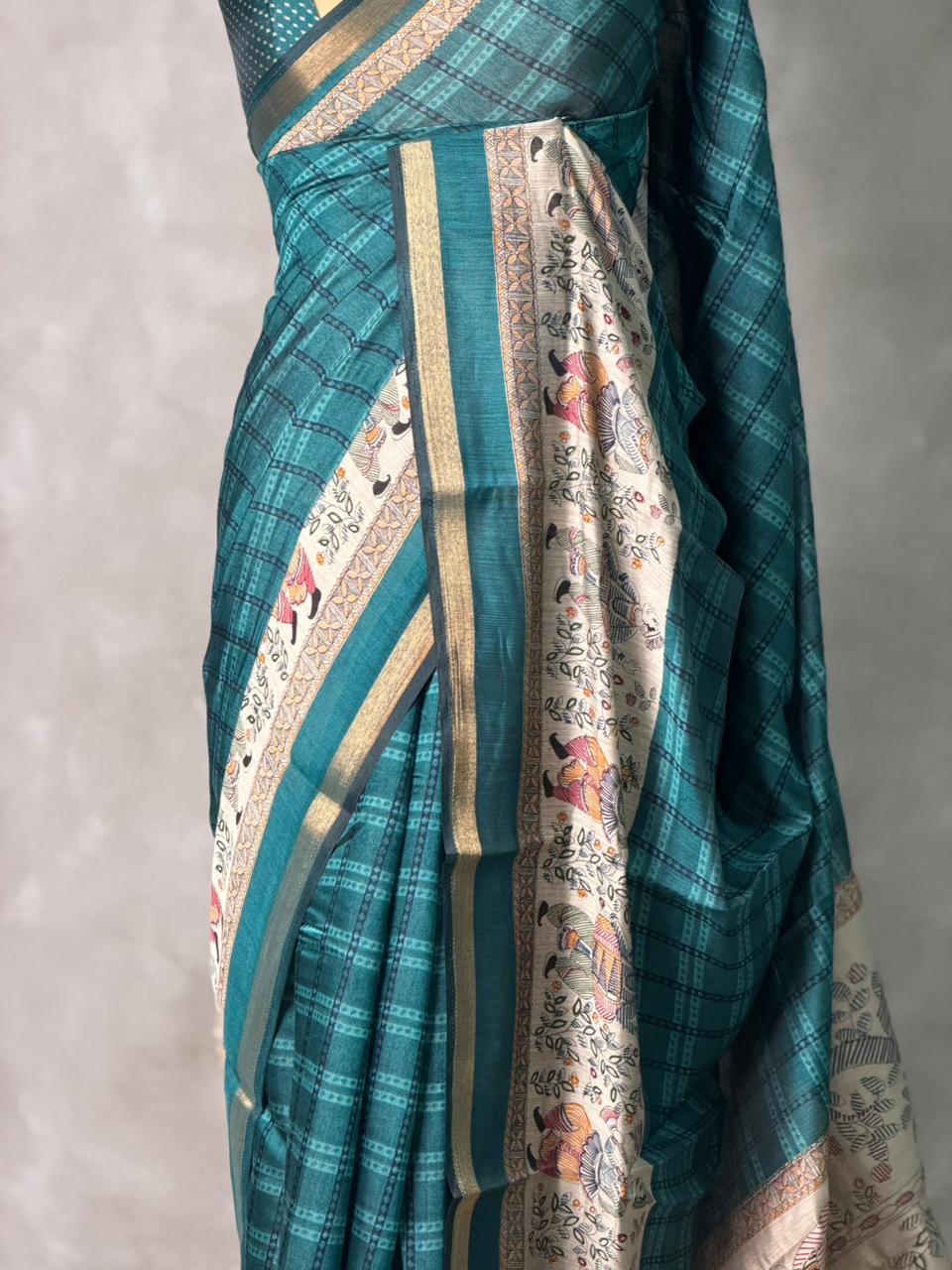 Peacock blue silk cotton saree -PBR20