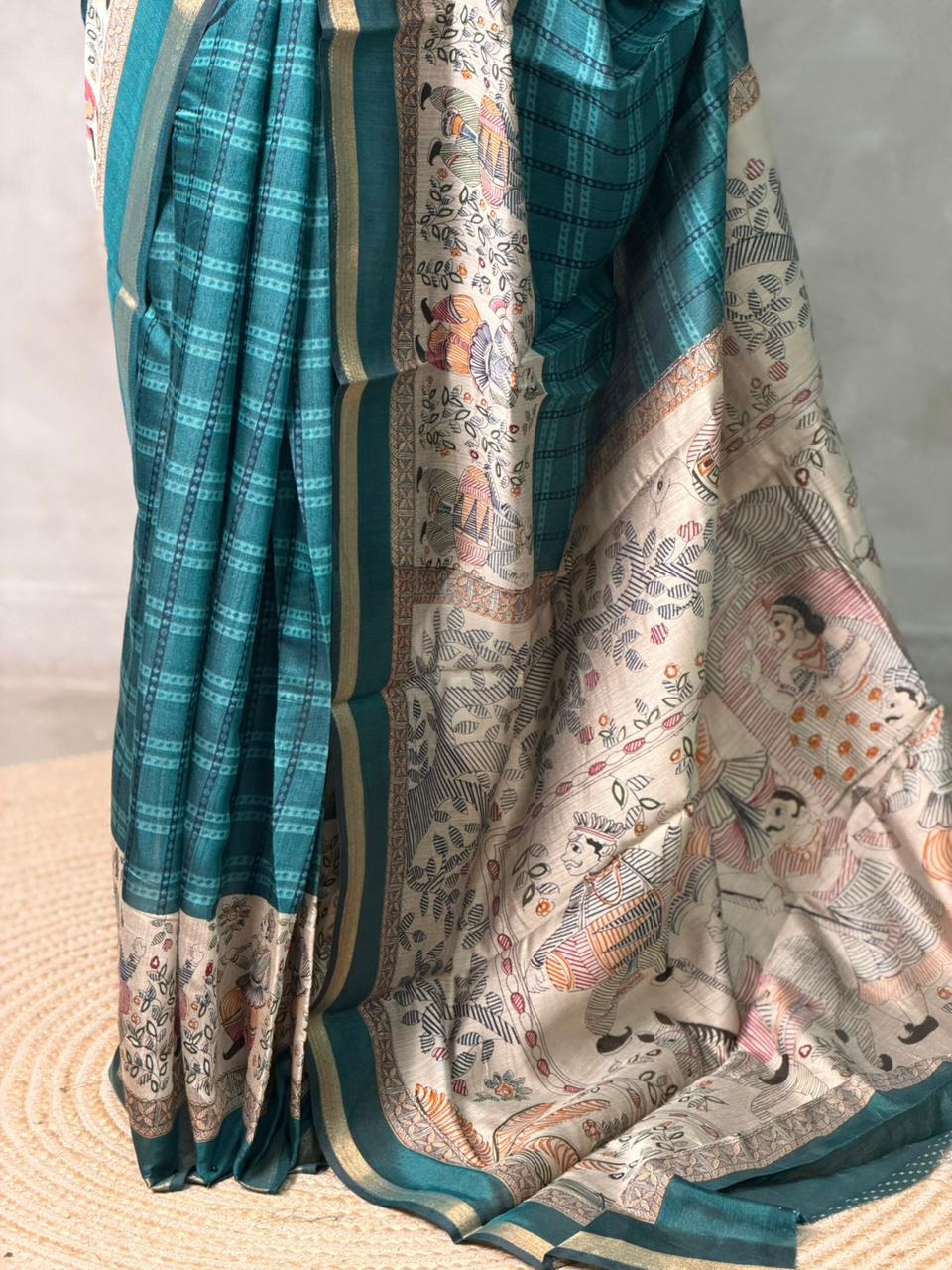Peacock blue silk cotton saree -PBR20