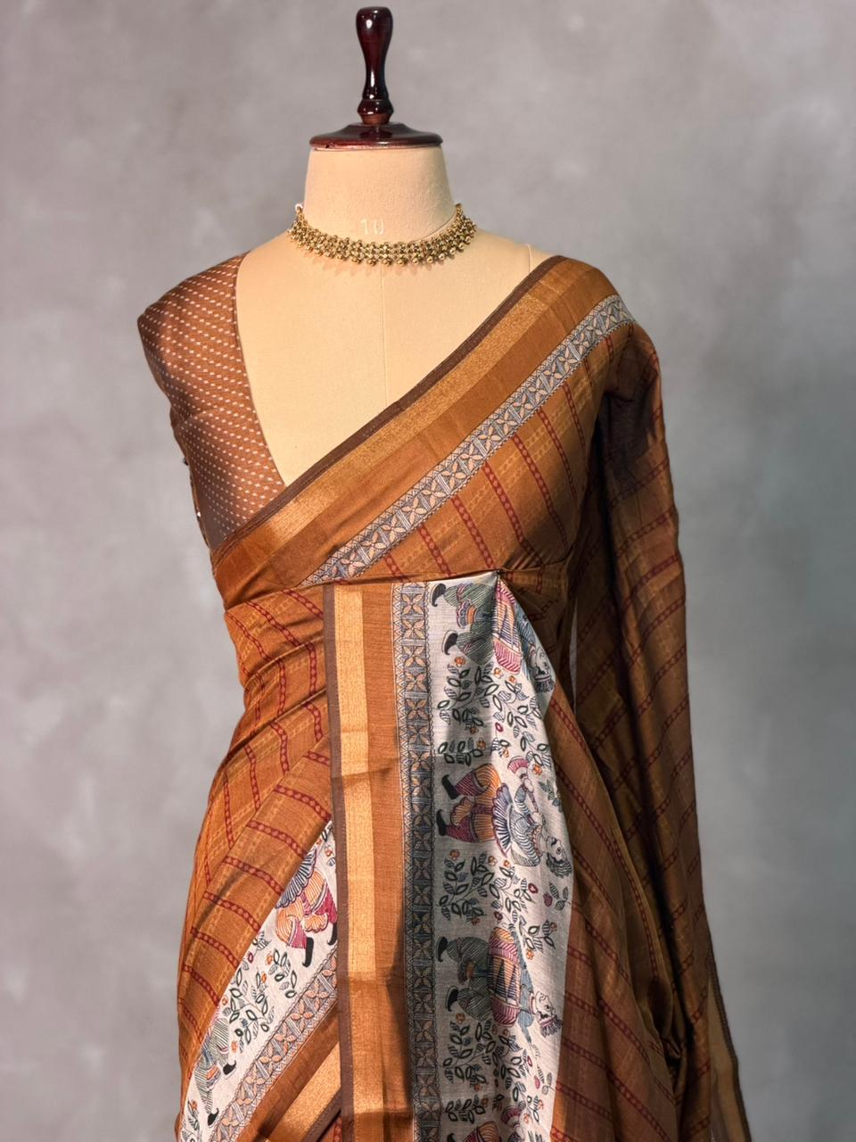 Light brown silk cotton saree -PBR20A