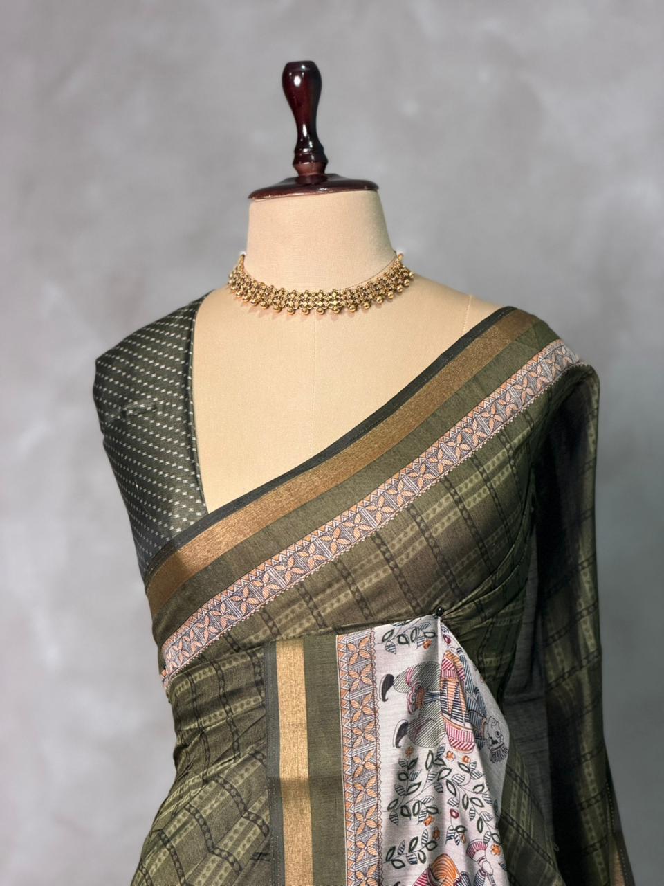 Deep green silk cotton saree -PBR20B
