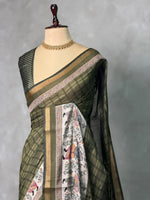 Deep green silk cotton saree -PBR20B