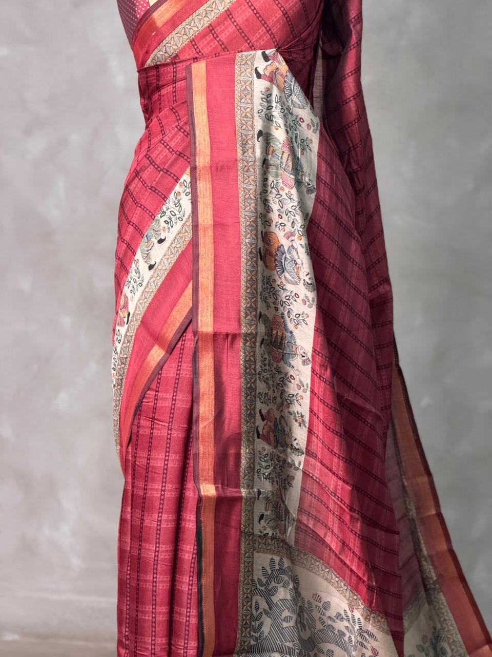 Dark mauve pink silk cotton saree -PBR20C