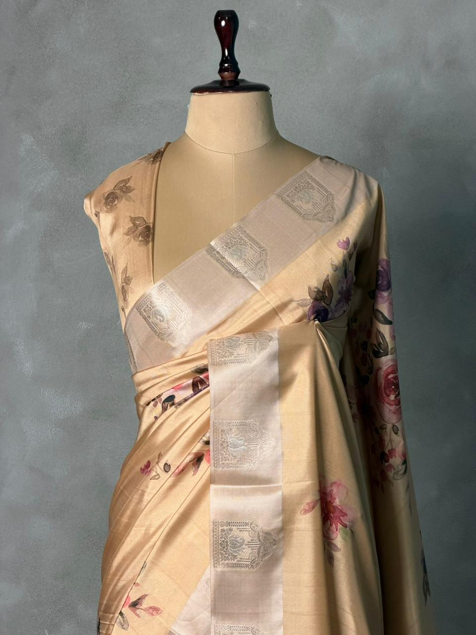 Light gold semi tusser silk saree -PBR21A