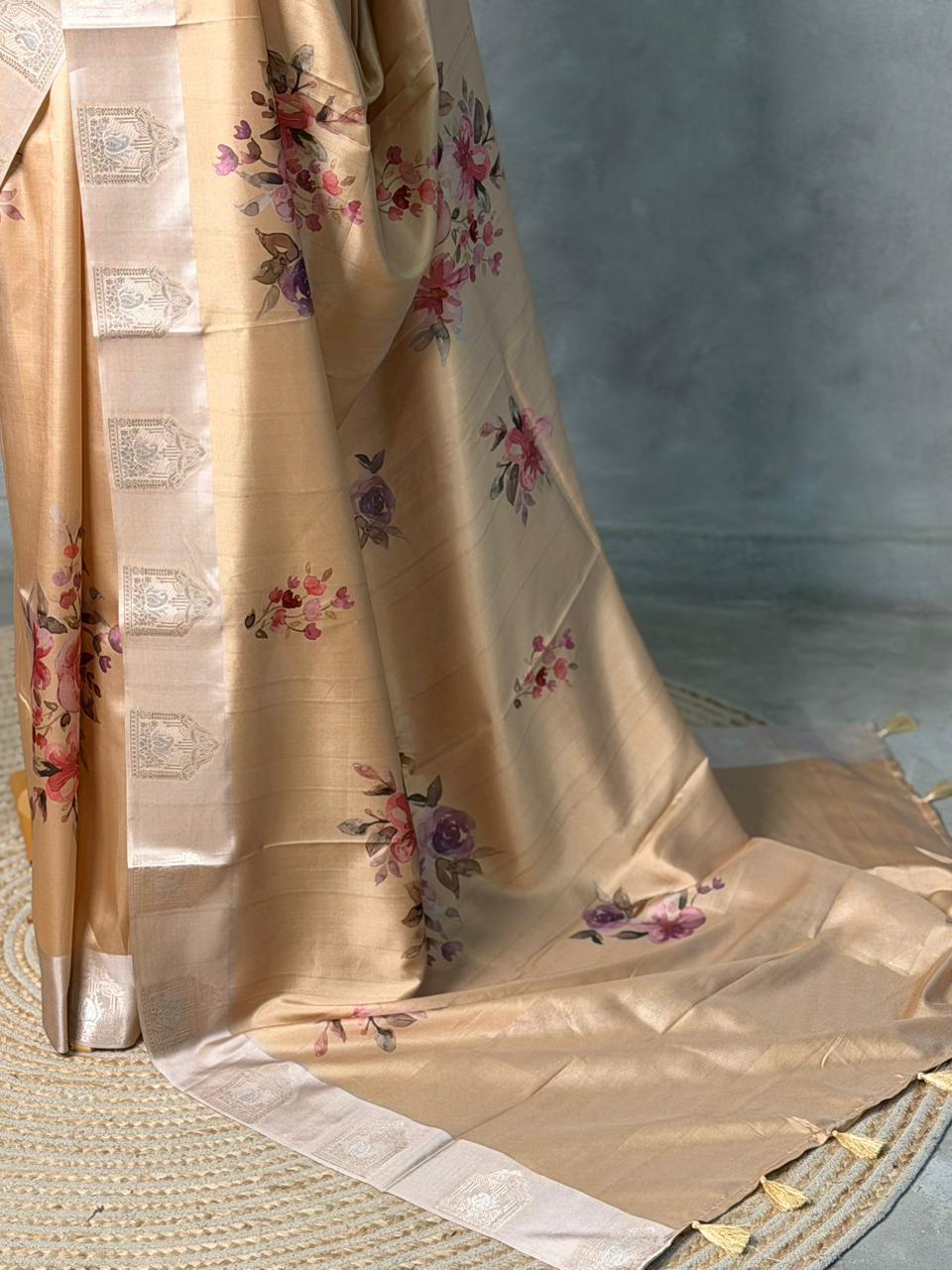 Light gold semi tusser silk saree -PBR21A